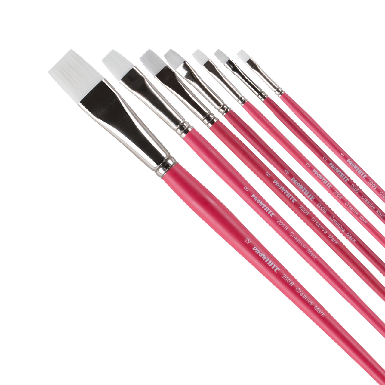 Creative Mark Pro White Soft Filament Acrylic Paint Brushes - Assorted Bright Set of 7 - Seamless Ferrule - Short Wood Handle Brushes for Acrylic Painting Acrylic Gouache, Oils & Casein